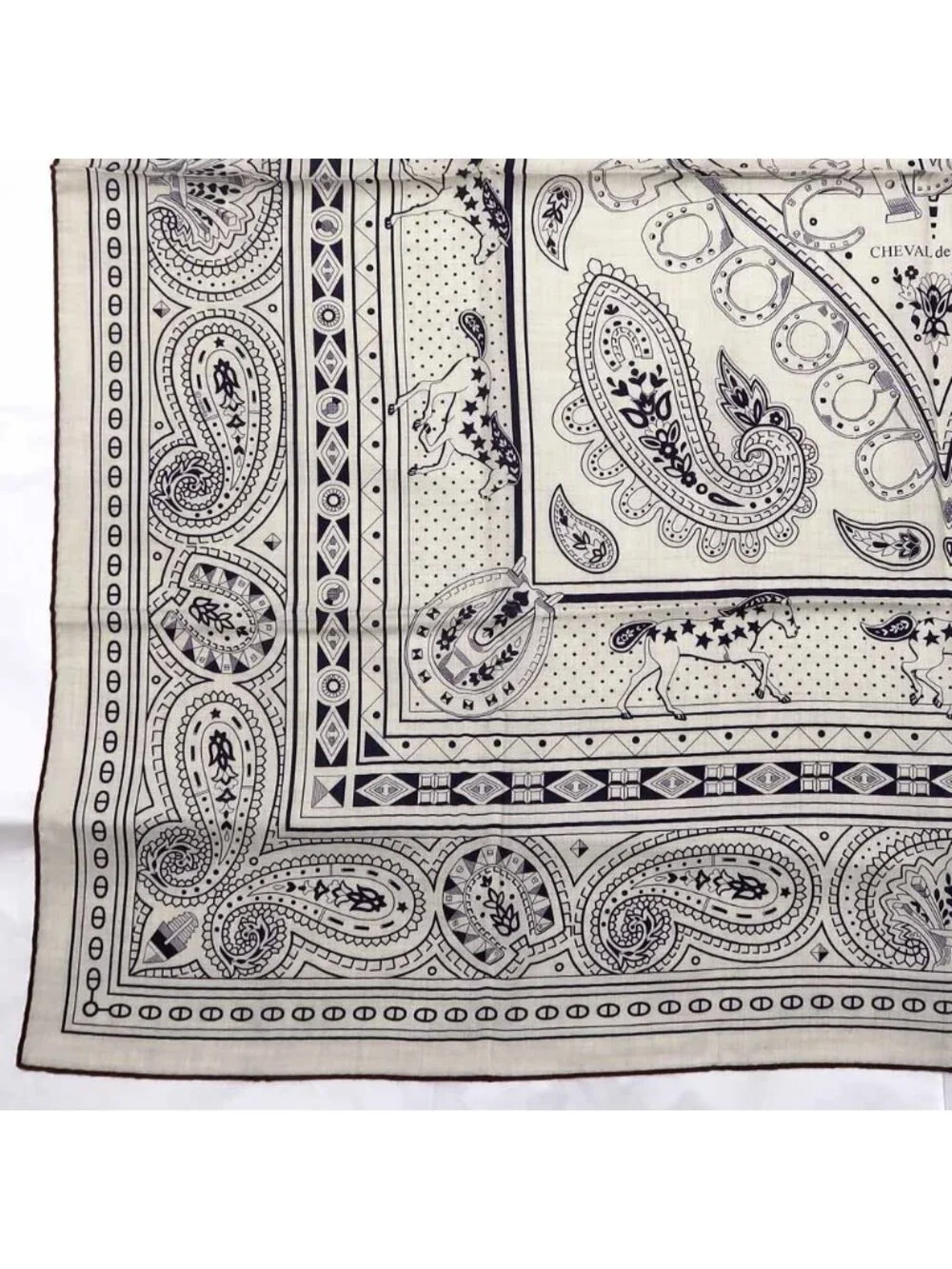 Hermes Carre Geant 140 Cheval Cool Bandana Scarf Shawl Cashmere Silk